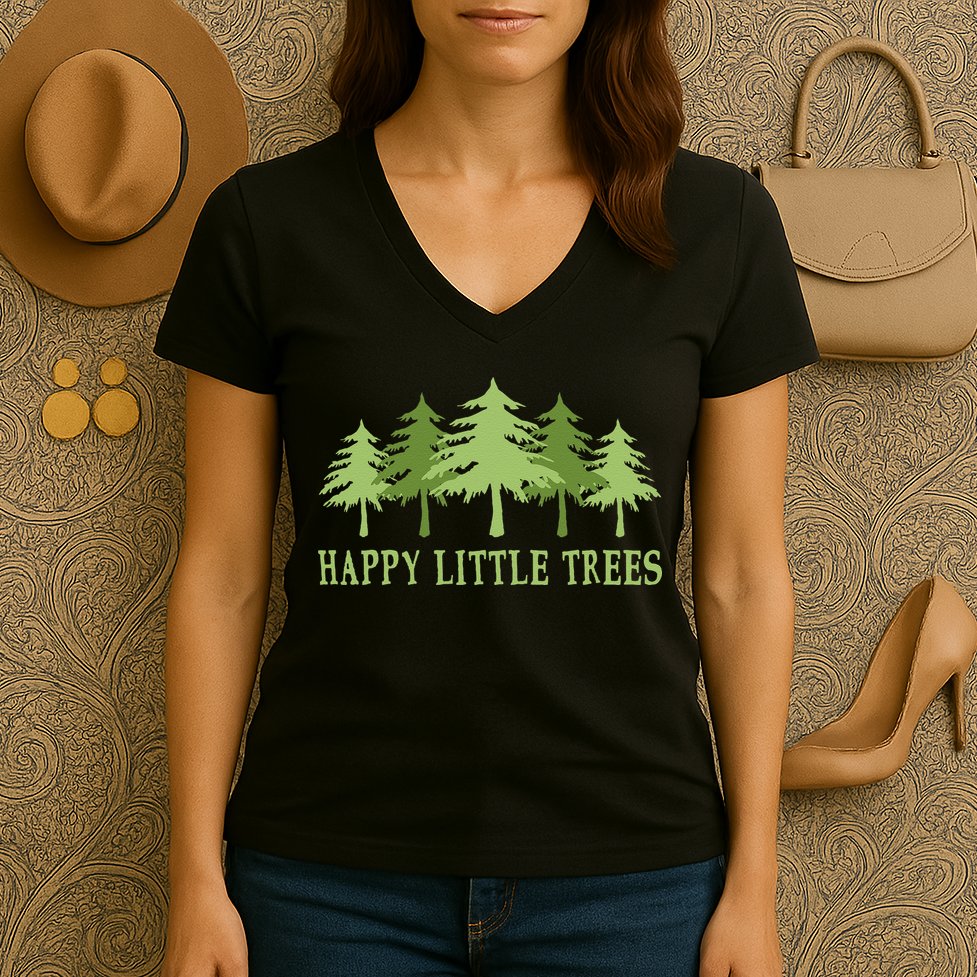 Funny Happy Little Trees Gifts Bob Style Camping Women's V-Neck T-Shirt