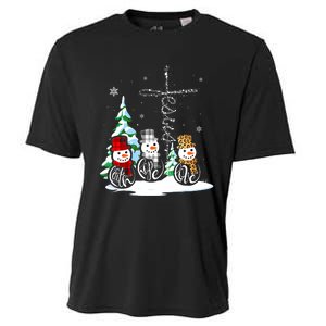 Faith Hope Love Jesus Snowman Plaid Leopard Christmas Cooling Performance Crew T-Shirt