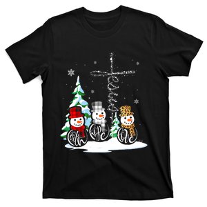 Faith Hope Love Jesus Snowman Plaid Leopard Christmas T-Shirt