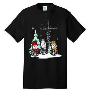 Faith Hope Love Jesus Snowman Plaid Leopard Christmas Tall T-Shirt