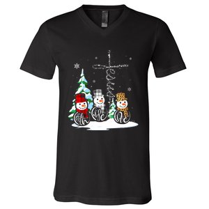 Faith Hope Love Jesus Snowman Plaid Leopard Christmas V-Neck T-Shirt