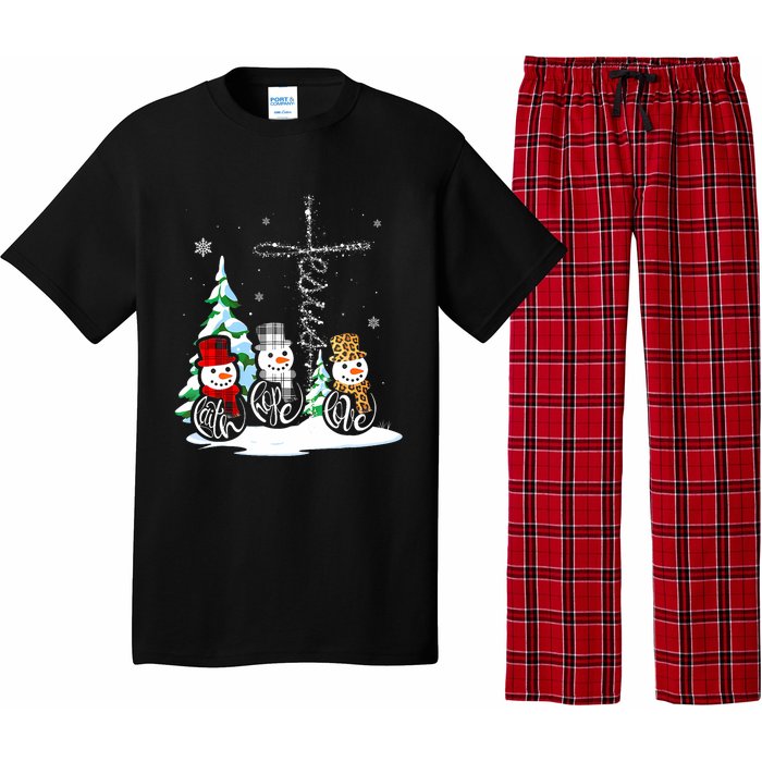 Faith Hope Love Jesus Snowman Plaid Leopard Christmas Pajama Set