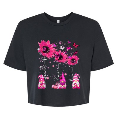 Faith Hope Love Gnome Ribbon Breast Cancer Awareness Flower Bella+Canvas Jersey Crop Tee