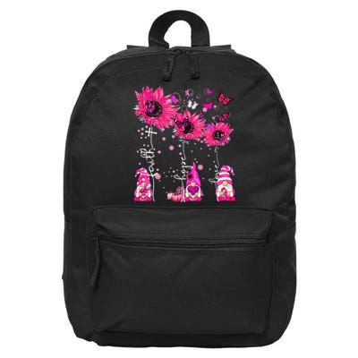 Faith Hope Love Gnome Ribbon Breast Cancer Awareness Flower 16 in Basic Backpack