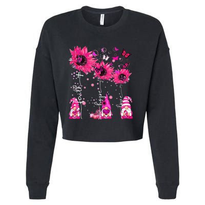 Faith Hope Love Gnome Ribbon Breast Cancer Awareness Flower Cropped Pullover Crew