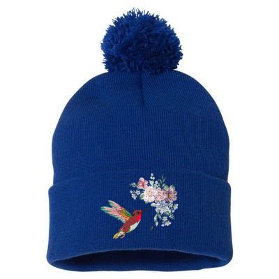 Flowers Hummingbird Lover Vintage Nature Hummingbird Gift Pom Pom 12in Knit Beanie