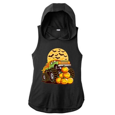 Funny Halloween Monster Truck Ladies PosiCharge Tri-Blend Wicking Draft Hoodie Tank