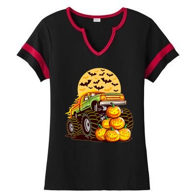 Funny Halloween Monster Truck Ladies Halftime Notch Neck Tee