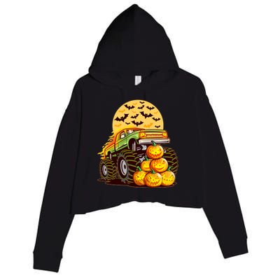 Funny Halloween Monster Truck Crop Fleece Hoodie