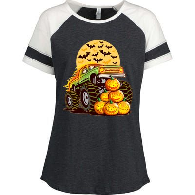 Funny Halloween Monster Truck Enza Ladies Jersey Colorblock Tee