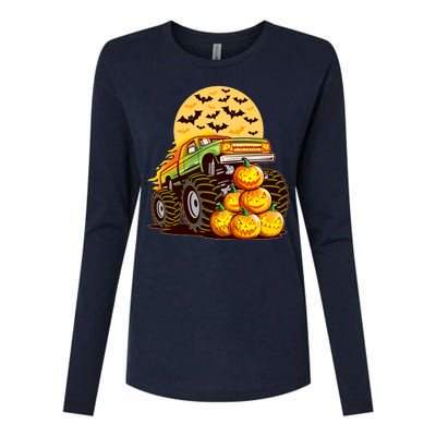 Funny Halloween Monster Truck Womens Cotton Relaxed Long Sleeve T-Shirt