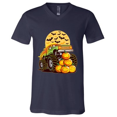 Funny Halloween Monster Truck V-Neck T-Shirt