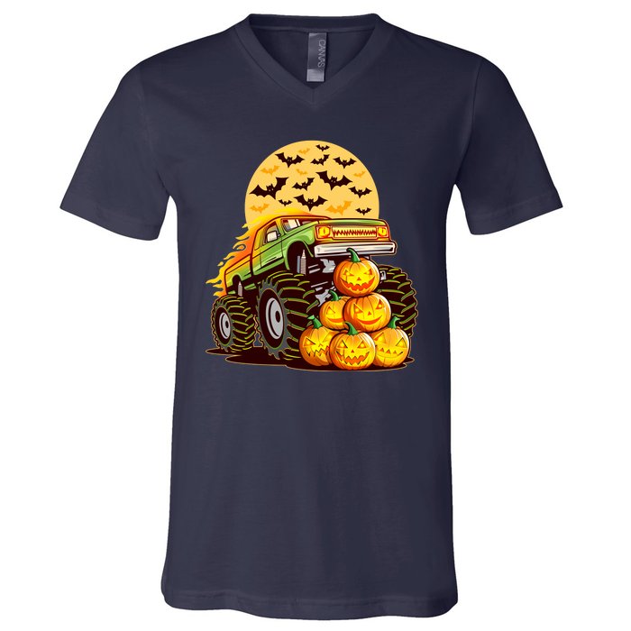 Funny Halloween Monster Truck V-Neck T-Shirt