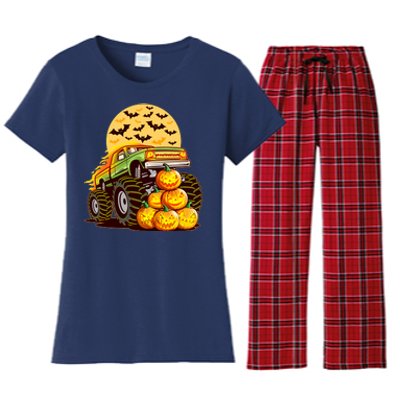 Funny Halloween Monster Truck Women's Flannel Pajama Set