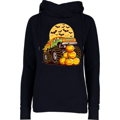 Funny Halloween Monster Truck Womens Funnel Neck Pullover Hood