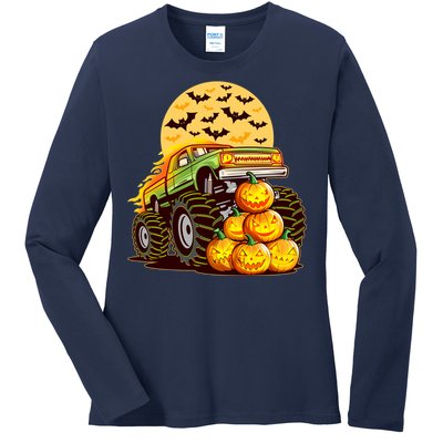 Funny Halloween Monster Truck Ladies Long Sleeve Shirt