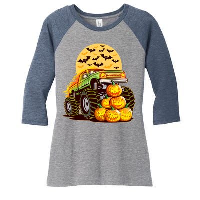 Funny Halloween Monster Truck Women's Tri-Blend 3/4-Sleeve Raglan Shirt