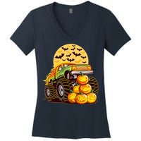 Funny Halloween Monster Truck Women's V-Neck T-Shirt