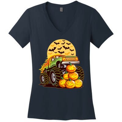 Funny Halloween Monster Truck Women's V-Neck T-Shirt