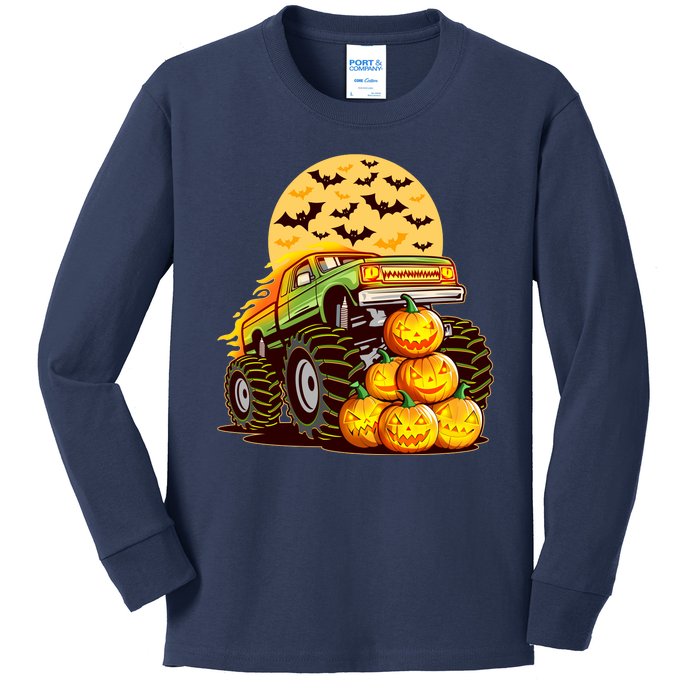 Funny Halloween Monster Truck Kids Long Sleeve Shirt