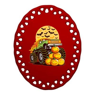 Funny Halloween Monster Truck Ceramic Oval Ornament