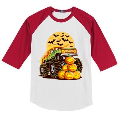 Funny Halloween Monster Truck Kids Colorblock Raglan Jersey