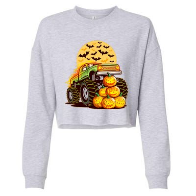 Funny Halloween Monster Truck Cropped Pullover Crew