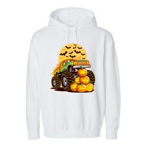 Funny Halloween Monster Truck Garment-Dyed Fleece Hoodie