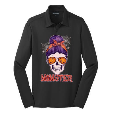 Funny Halloween Momster Monster Skull Silk Touch Performance Long Sleeve Polo