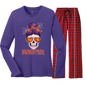 Funny Halloween Momster Monster Skull Women's Long Sleeve Flannel Pajama Set 