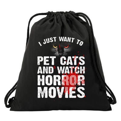 Funny Horror Movie For Cat Lover Halloween Drawstring Bag
