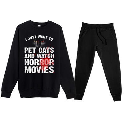 Funny Horror Movie For Cat Lover Halloween Premium Crewneck Sweatsuit Set