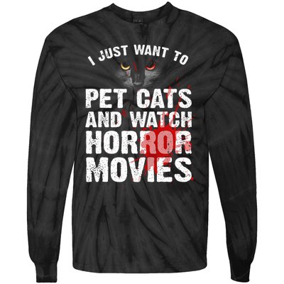 Funny Horror Movie For Cat Lover Halloween Tie-Dye Long Sleeve Shirt