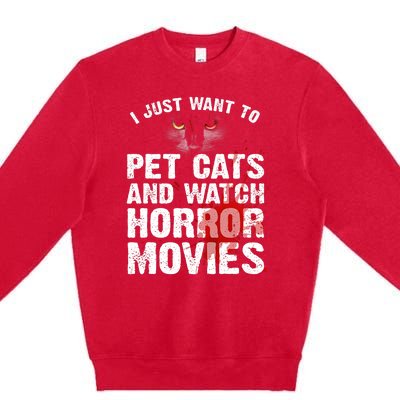 Funny Horror Movie For Cat Lover Halloween Premium Crewneck Sweatshirt