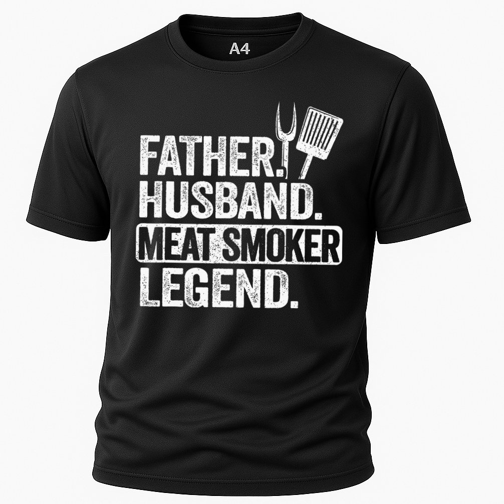 Father Husband Meat Smoker Legend Grilling Dad Meat Smoking Cooling Performance Crew T-Shirt