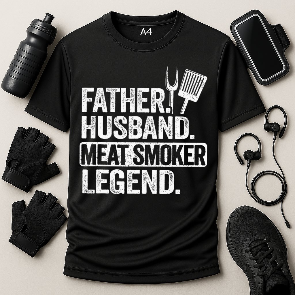 Father Husband Meat Smoker Legend Grilling Dad Meat Smoking Cooling Performance Crew T-Shirt
