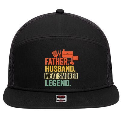 Father Husband Meat Smoker Legend Grilling Dad Meat Smoking 7 Panel Mesh Trucker Snapback Hat