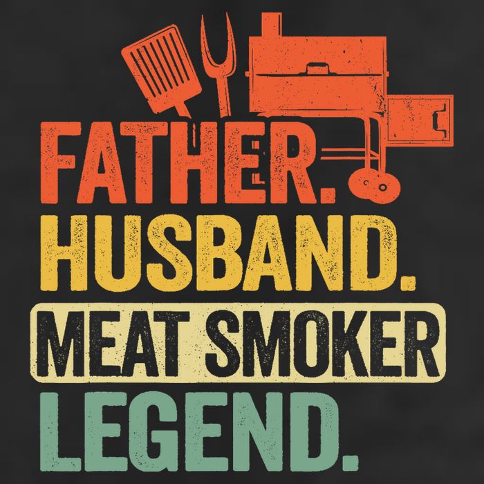 Father Husband Meat Smoker Legend Grilling Dad Meat Smoking 7 Panel Mesh Trucker Snapback Hat
