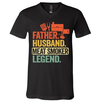 Father Husband Meat Smoker Legend Grilling Dad Meat Smoking V-Neck T-Shirt