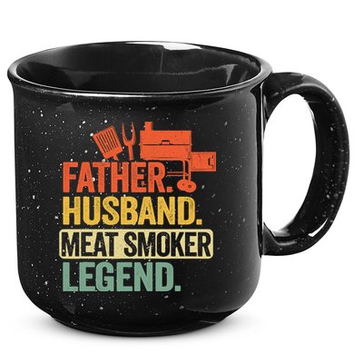 Father Husband Meat Smoker Legend Grilling Dad Meat Smoking 15oz Campfire Ceramic Mug