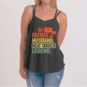 Father Husband Meat Smoker Legend Grilling Dad Meat Smoking Women's Strappy Tank