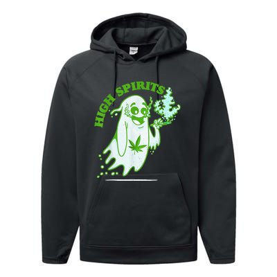 Funny Halloween Marijuana Cannabis Ghost Design Weed Smokers Performance Fleece Hoodie