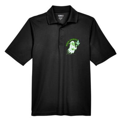 Funny Halloween Marijuana Cannabis Ghost Design Weed Smokers Men's Origin Performance Piqué Polo