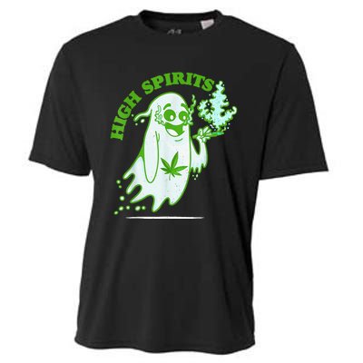 Funny Halloween Marijuana Cannabis Ghost Design Weed Smokers Cooling Performance Crew T-Shirt