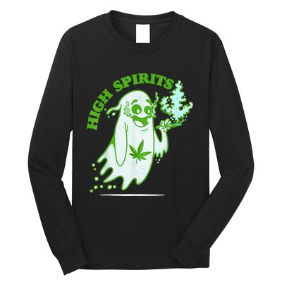 Funny Halloween Marijuana Cannabis Ghost Design Weed Smokers Long Sleeve Shirt