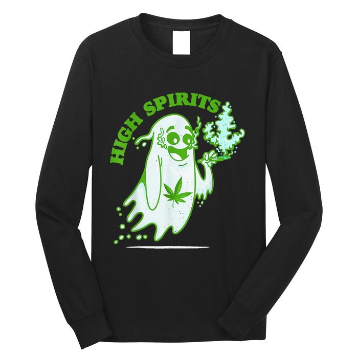 Funny Halloween Marijuana Cannabis Ghost Design Weed Smokers Long Sleeve Shirt