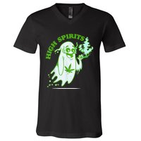 Funny Halloween Marijuana Cannabis Ghost Design Weed Smokers V-Neck T-Shirt