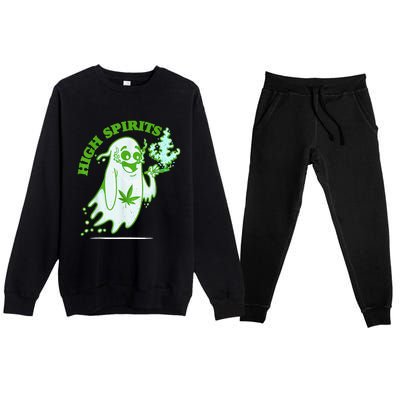 Funny Halloween Marijuana Cannabis Ghost Design Weed Smokers Premium Crewneck Sweatsuit Set