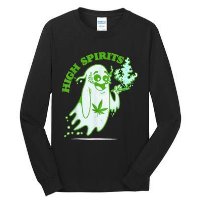 Funny Halloween Marijuana Cannabis Ghost Design Weed Smokers Tall Long Sleeve T-Shirt