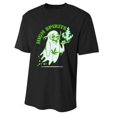 Funny Halloween Marijuana Cannabis Ghost Design Weed Smokers Performance Sprint T-Shirt